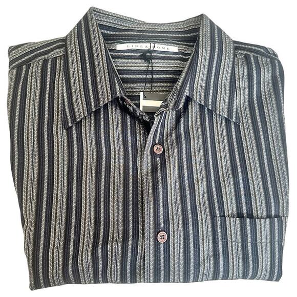 Linea Dome XL Men's Striped Short Sleeve Button-Up Shirt Multicolor Point Collar - Picture 5 of 14